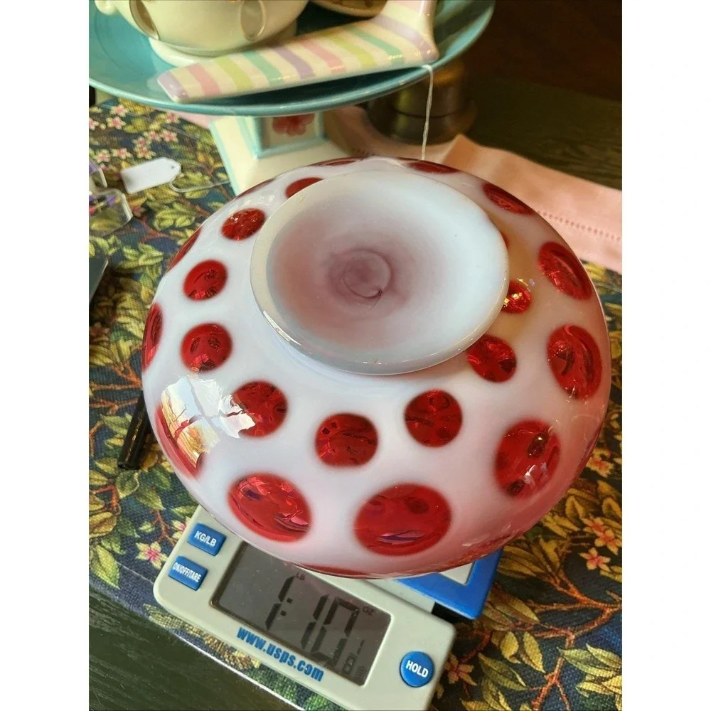 Vintage FENTON MCM Cranberry Opalescent Coin‎ Dot Art Glass Vase 6.5